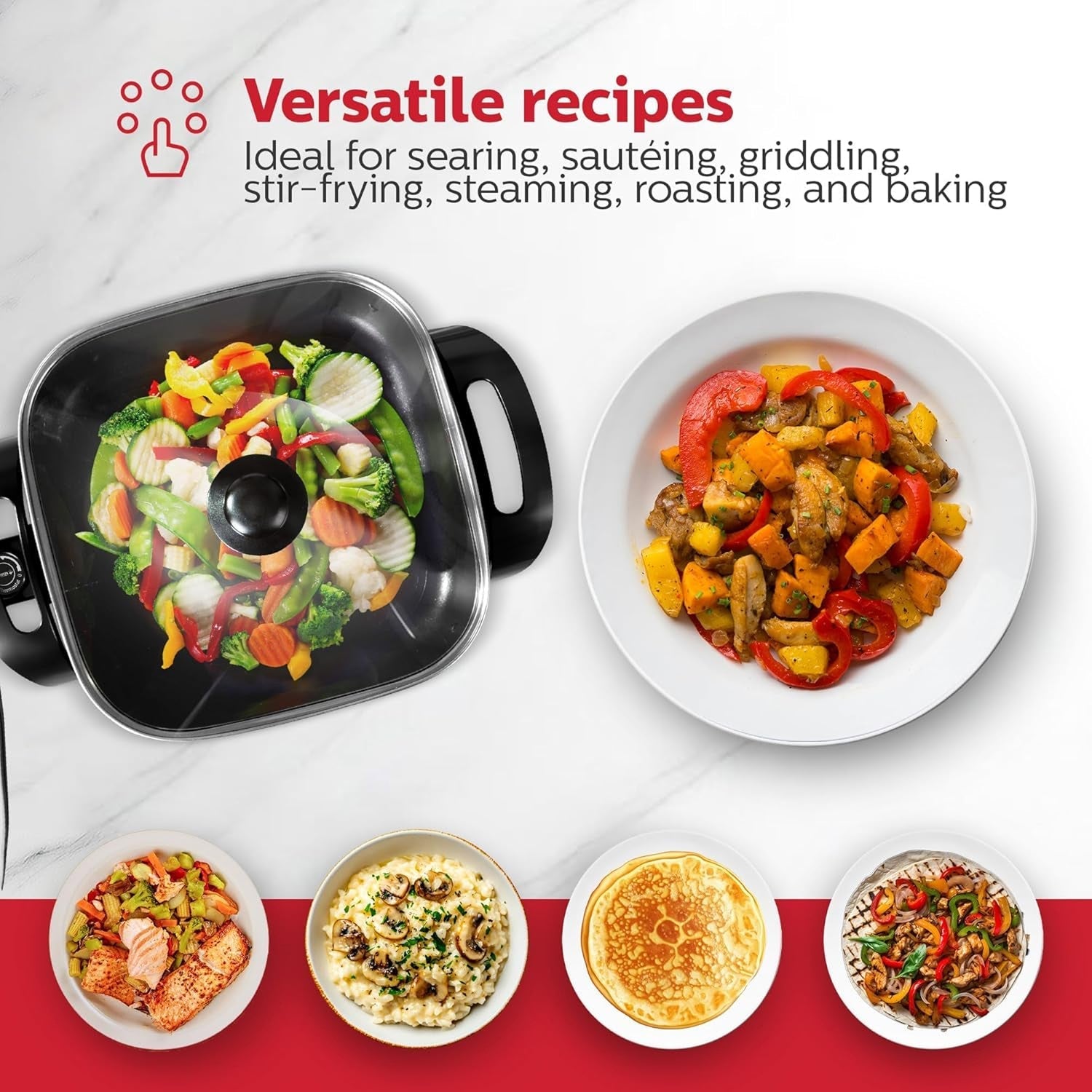 EltroPix 1400W Electric Skillet with Non-Stick Surface