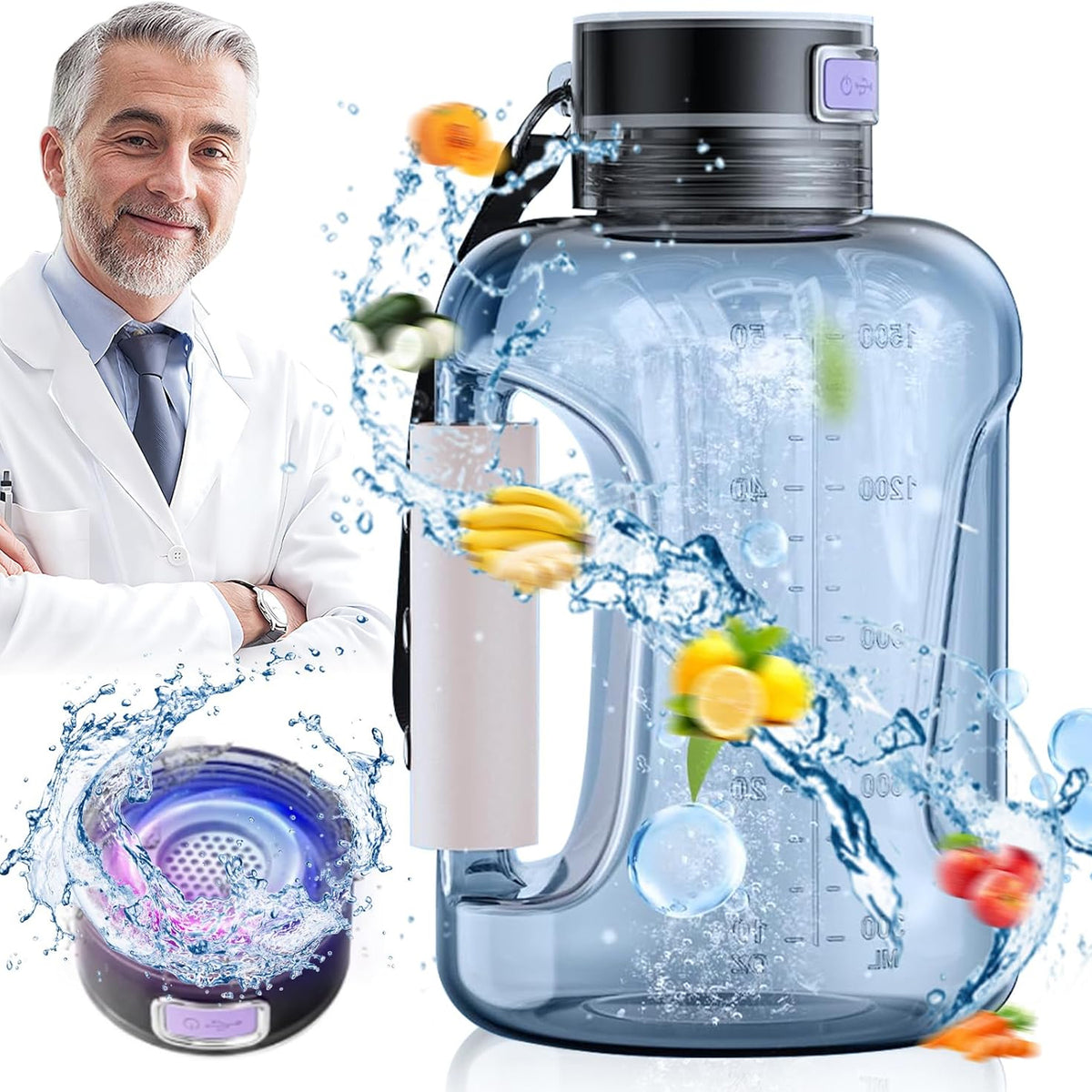 ElyHidro V2 1.5L Hydrogen Smart Water Bottle with SPE PEM Tech