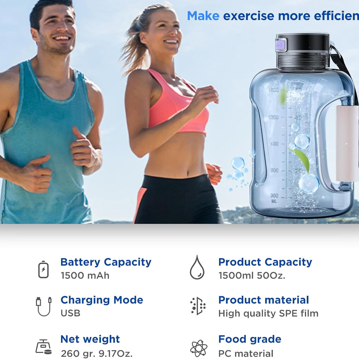 ElyHidro V2 1.5L Hydrogen Smart Water Bottle with SPE PEM Tech