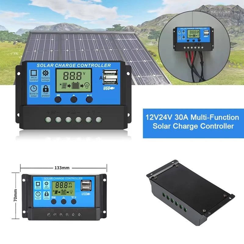 EsrixSun Portable 18V Solar Panel Kit with High-Efficiency Conversion, Dual USB/DC Output and HD LCD Charge Controller