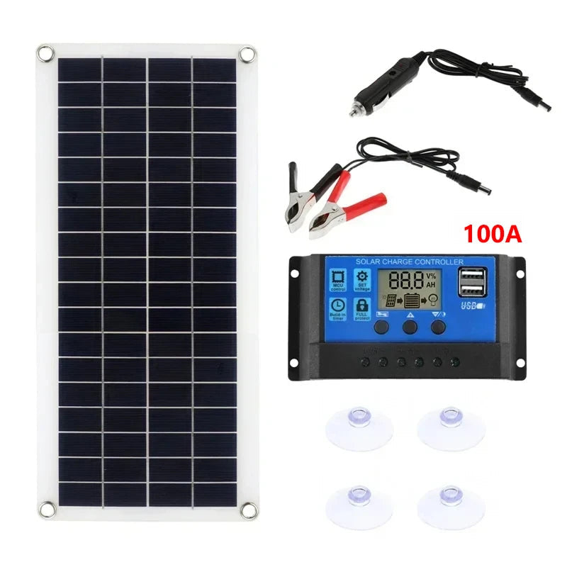 EsrixSun Portable 18V Solar Panel Kit with High-Efficiency Conversion, Dual USB/DC Output and HD LCD Charge Controller