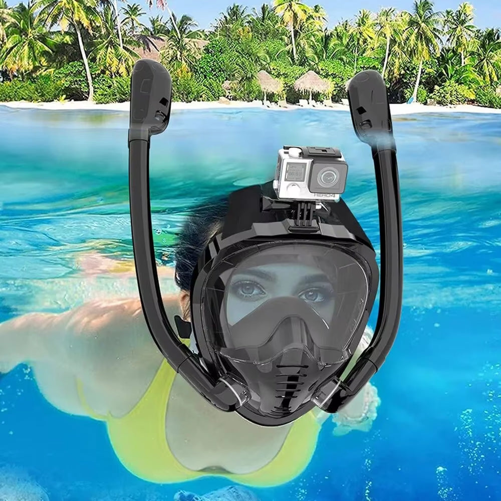 FacoAqua Full Face Snorkel Mask Dual Tube 180° Panoramic View Anti-Fog Anti-Leak