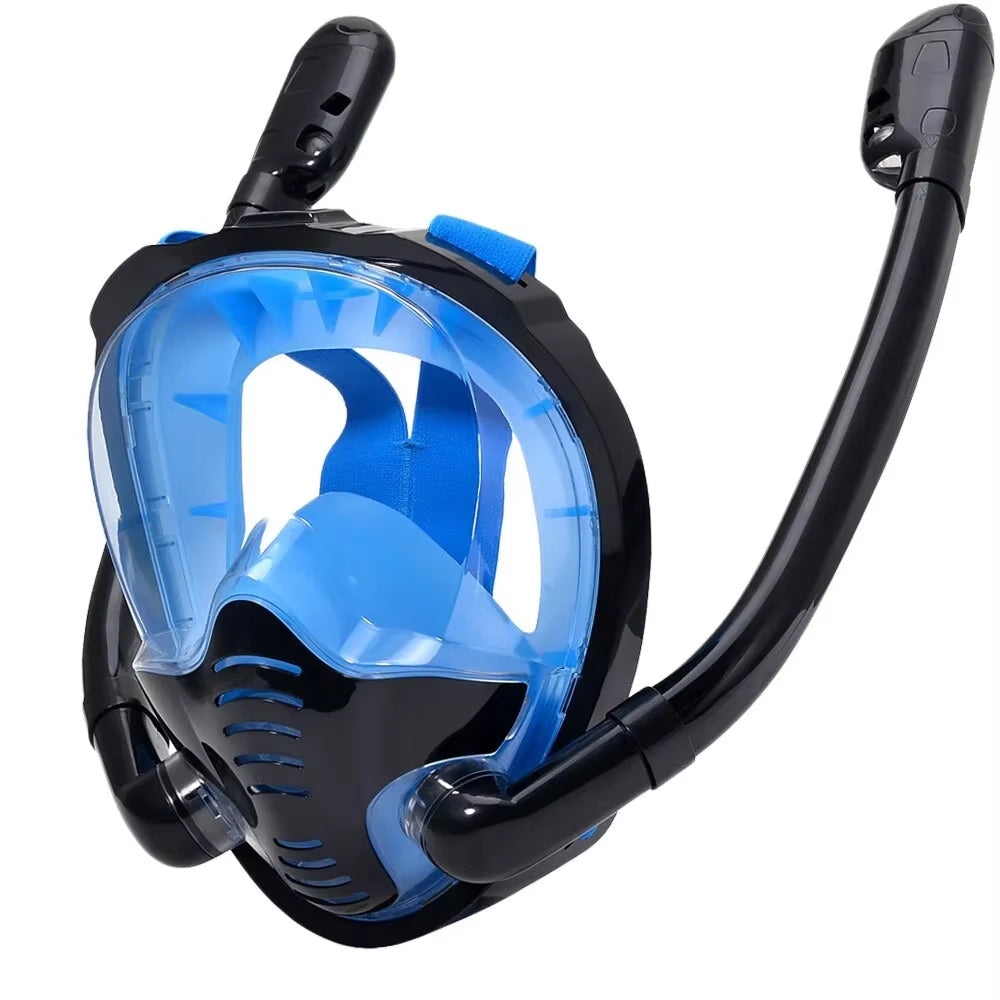 FacoAqua Full Face Snorkel Mask Dual Tube 180° Panoramic View Anti-Fog Anti-Leak