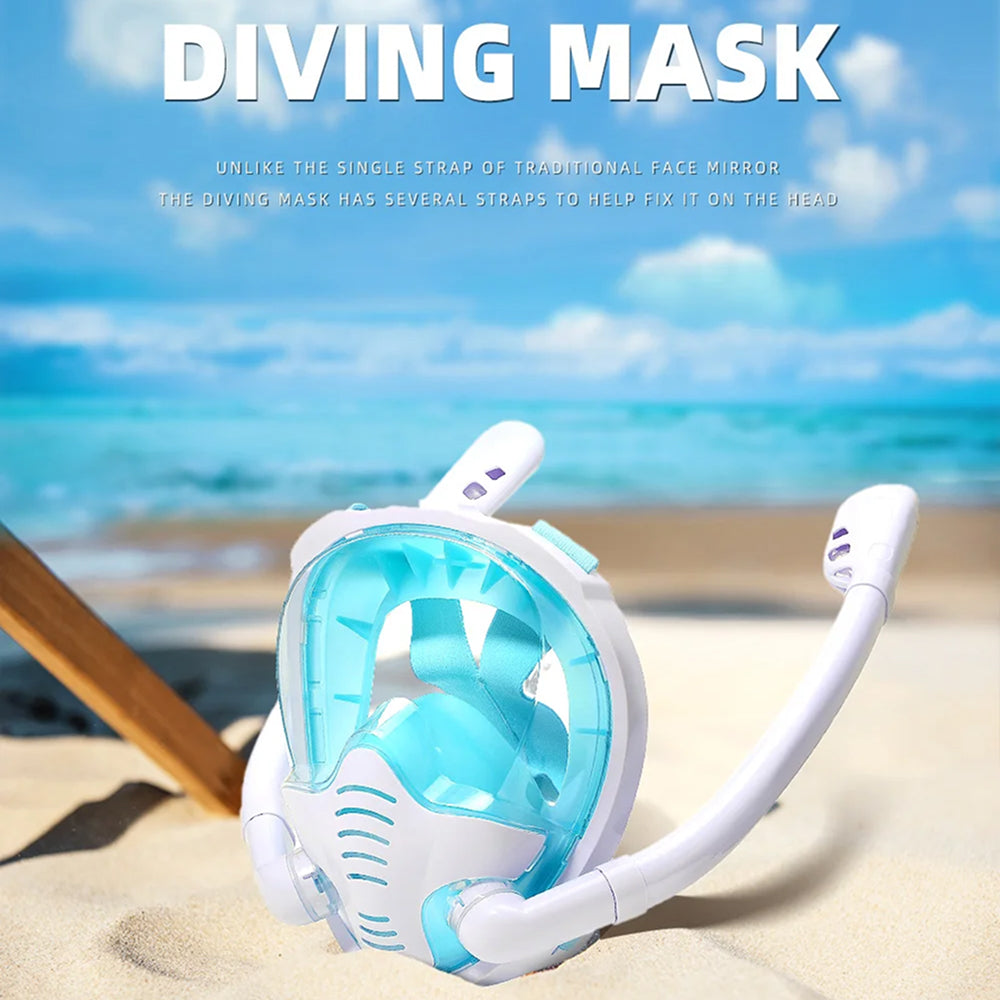 FacoAqua Full Face Snorkel Mask Dual Tube 180° Panoramic View Anti-Fog Anti-Leak
