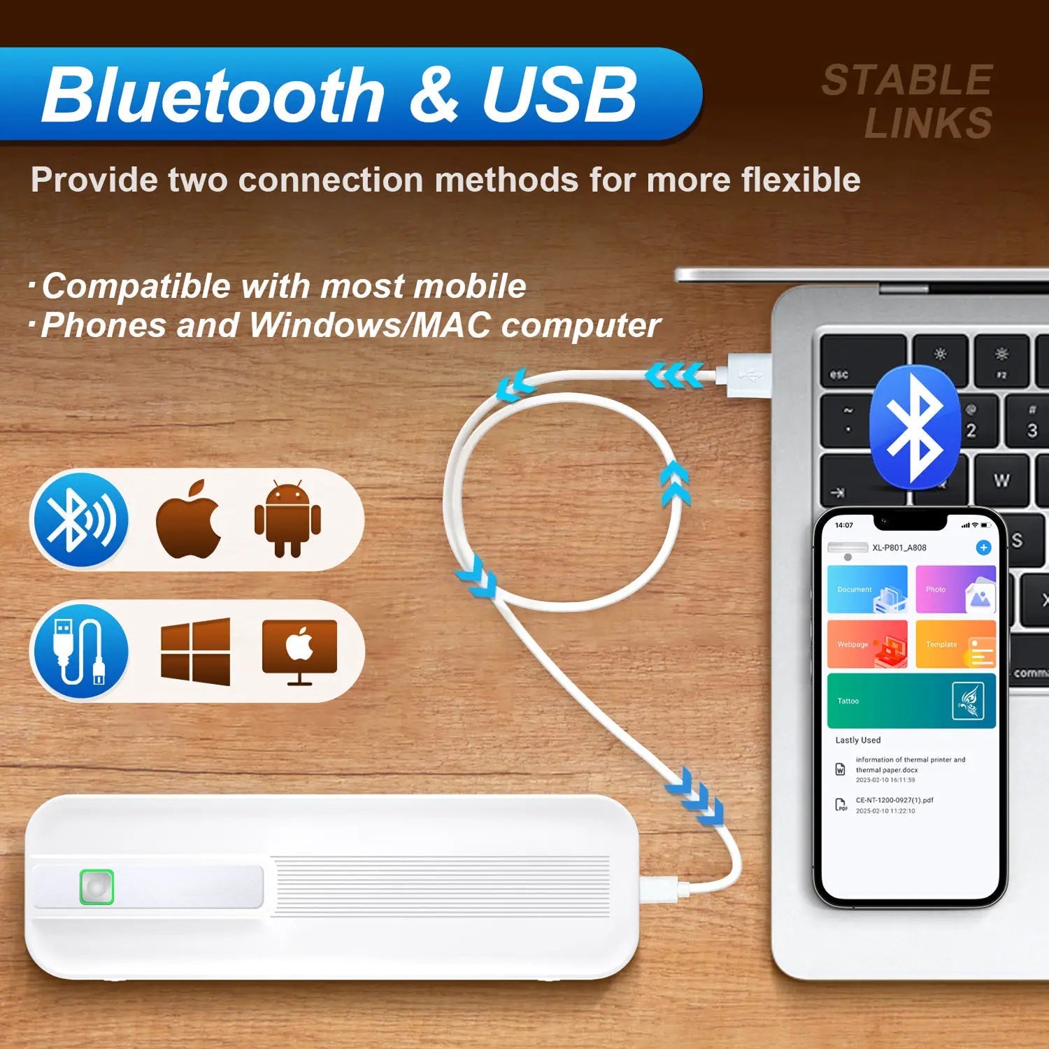 FastConnit Portable Inkless Thermal Printer for Mobile & Desktop