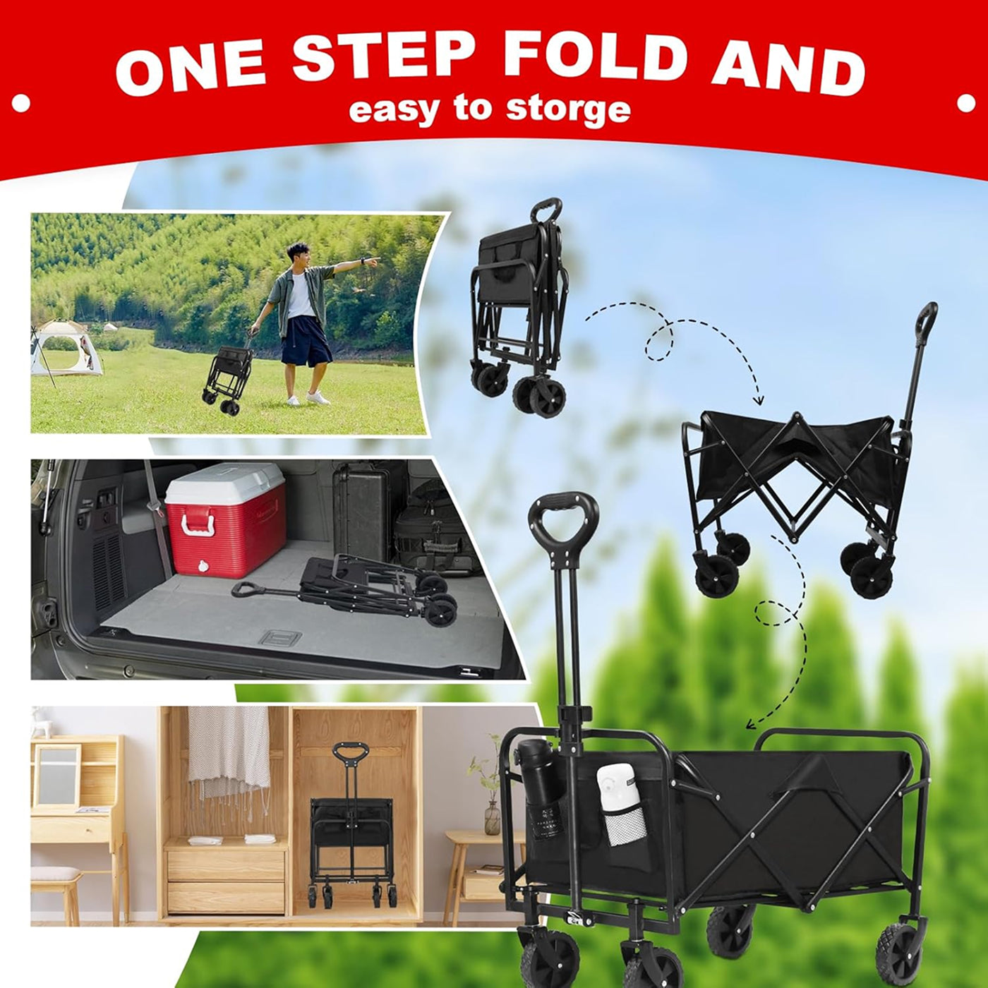 FaxinLika Heavy Duty Foldable Wagon for Beach and Garden