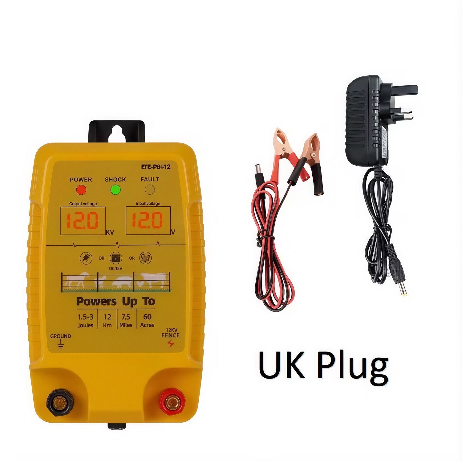 FeciLaxi 12km Electric Fence Energizer - 12.8kV / 3 Joule Output for 60-Acre Livestock Containment, Solar/Battery/AC