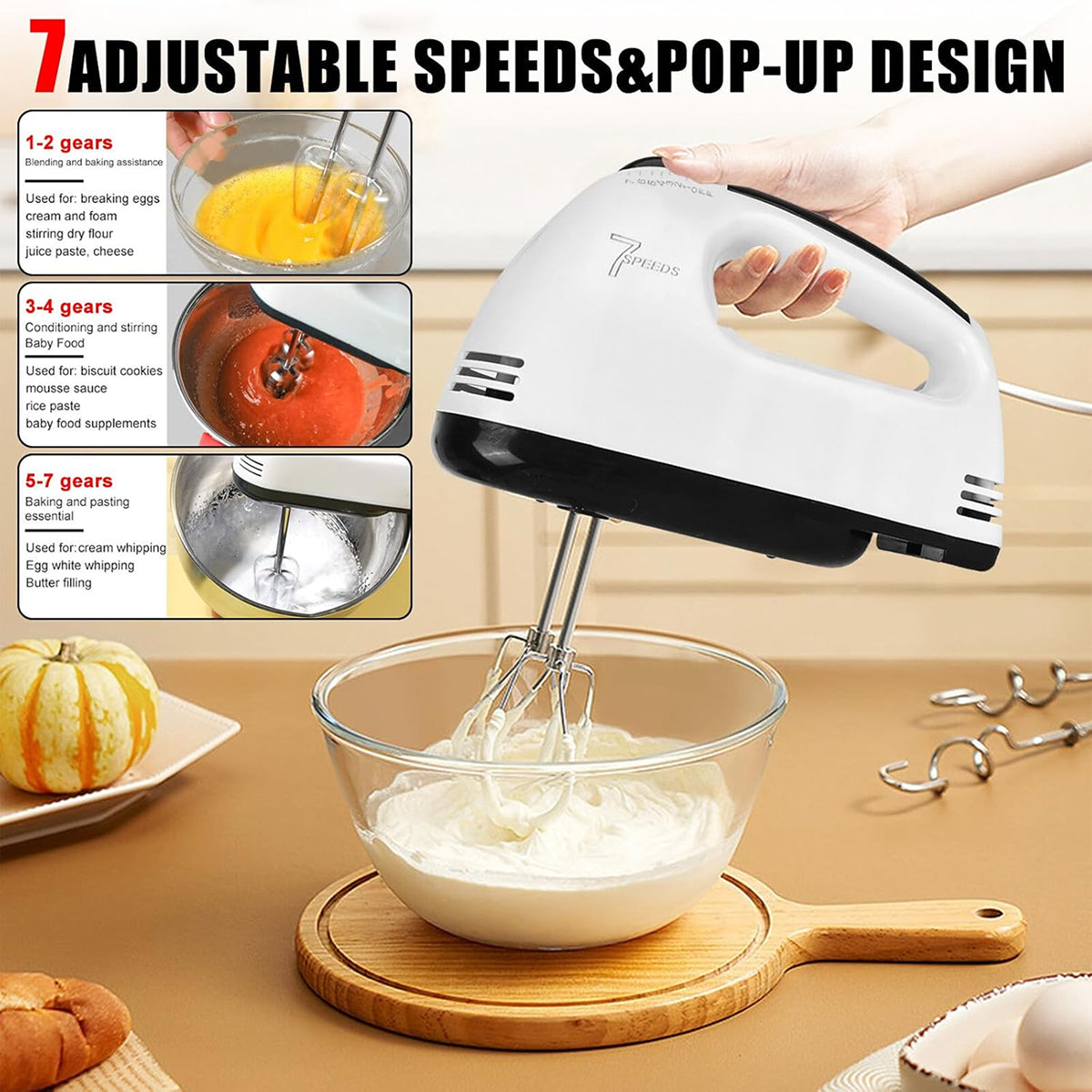 FilkMoss 7-Speed Electric Handheld Egg Beater & Mixer