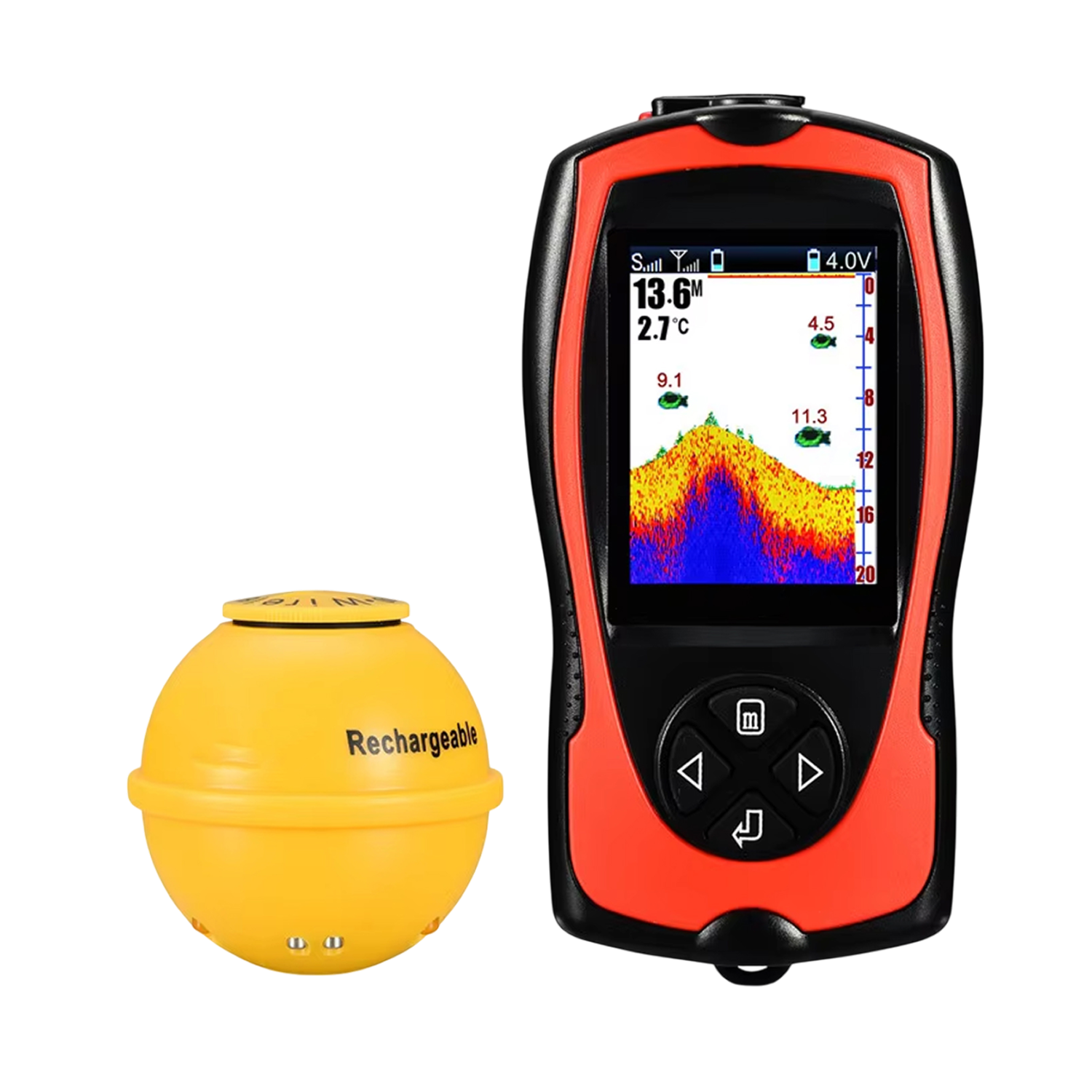 FishuAro Wireless Portable Fish Finder with 2.4-Inch Color LCD, 90-Degree Sonar Coverage and 150m Transmission Range