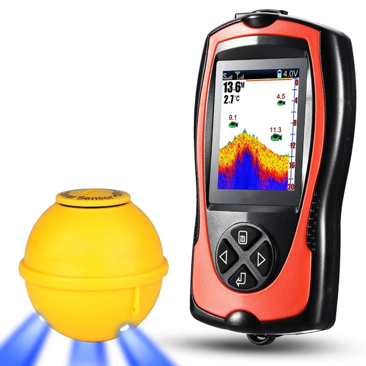 FishuAro Wireless Portable Fish Finder with 2.4-Inch Color LCD, 90-Degree Sonar Coverage and 150m Transmission Range