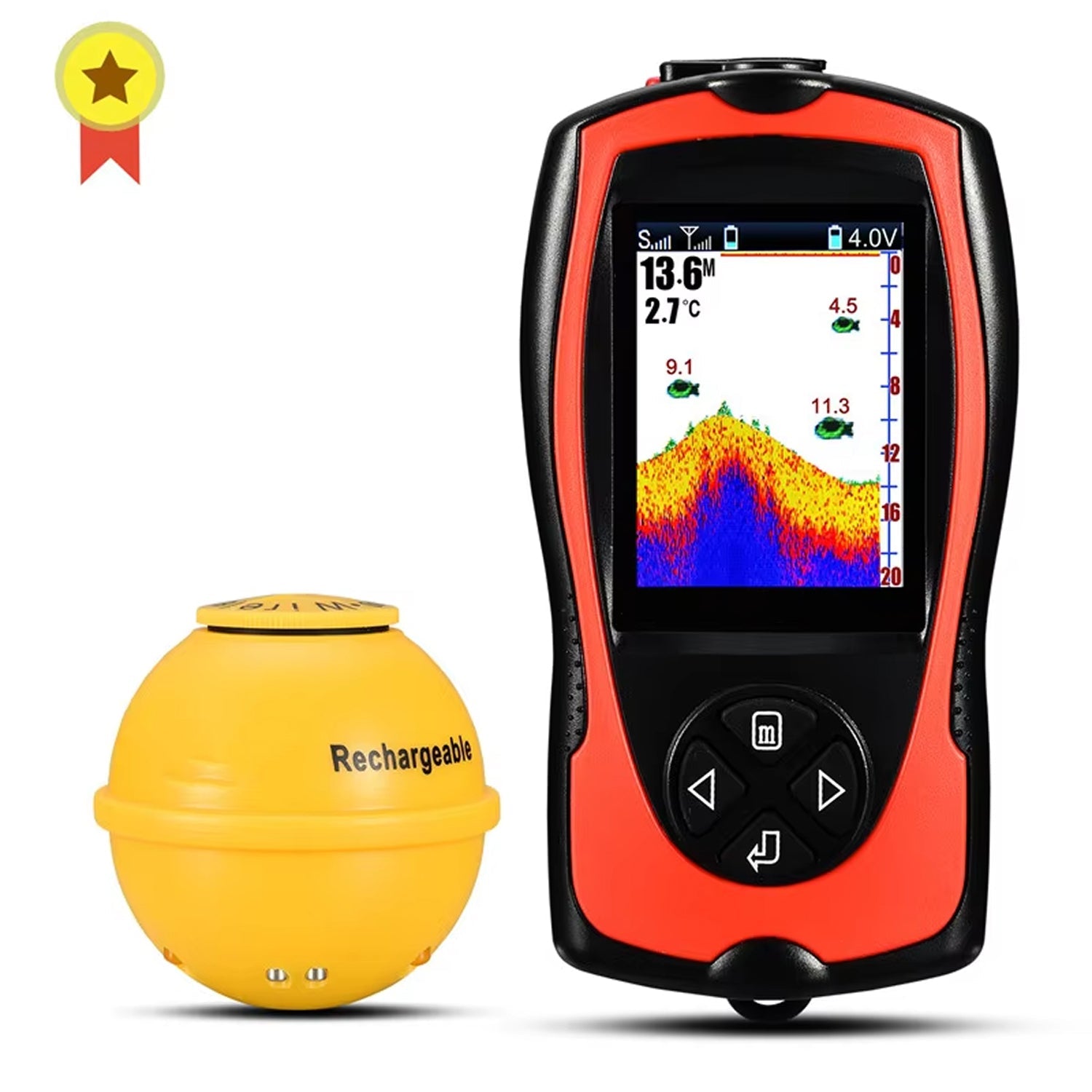 FishuAro Wireless Portable Fish Finder with 2.4-Inch Color LCD, 90-Degree Sonar Coverage and 150m Transmission Range