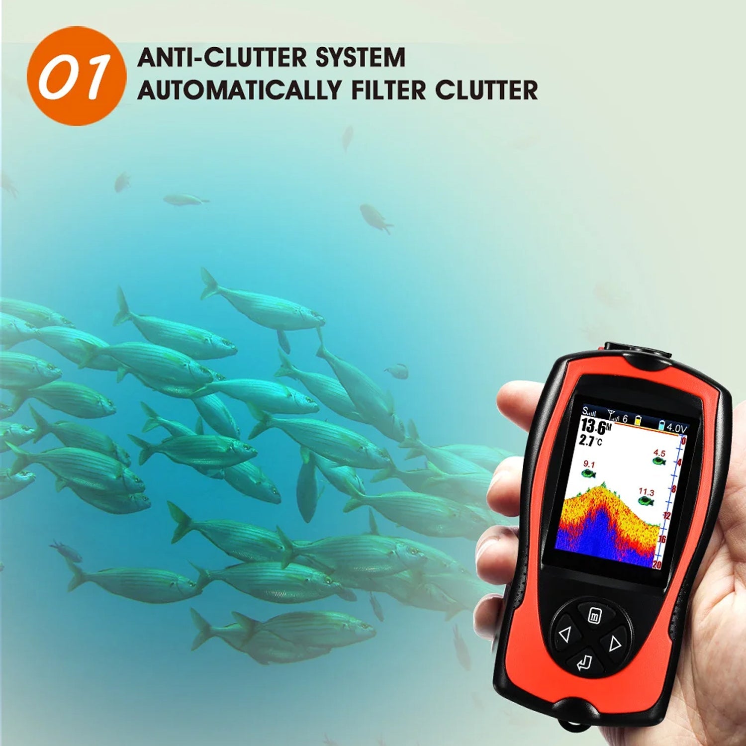 FishuAro Wireless Portable Fish Finder with 2.4-Inch Color LCD, 90-Degree Sonar Coverage and 150m Transmission Range