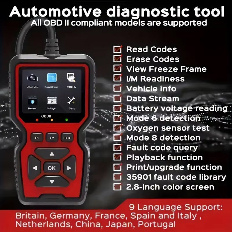 FixPolax Professional OBD2 Scanner - 35,901 DTC Library & Battery Tester