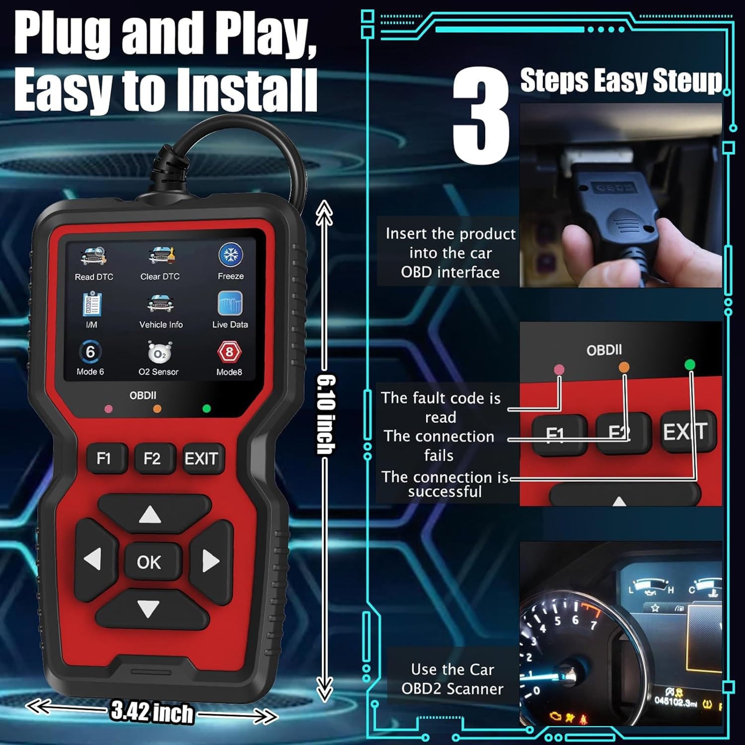 FixPolax Professional OBD2 Scanner - 35,901 DTC Library & Battery Tester