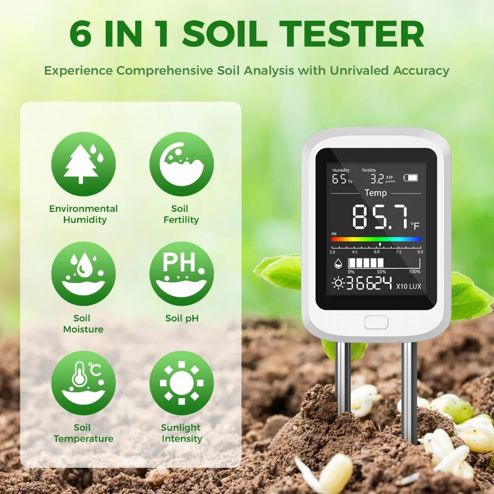 FizoMast 6-in-1 Digital Soil Tester with Rotatable HD Color Screen