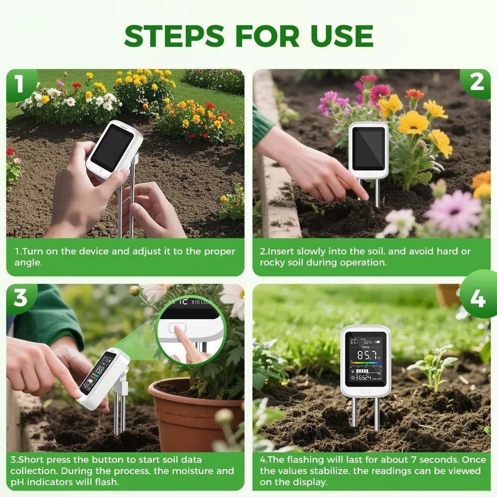 FizoMast 6-in-1 Digital Soil Tester with Rotatable HD Color Screen