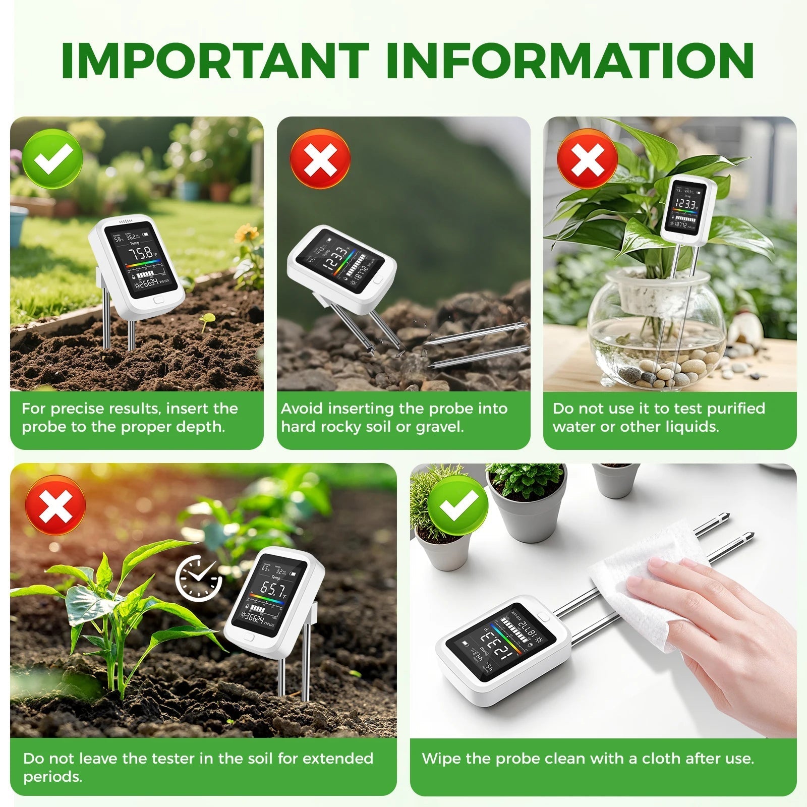 FizoMast 6-in-1 Digital Soil Tester with Rotatable HD Color Screen