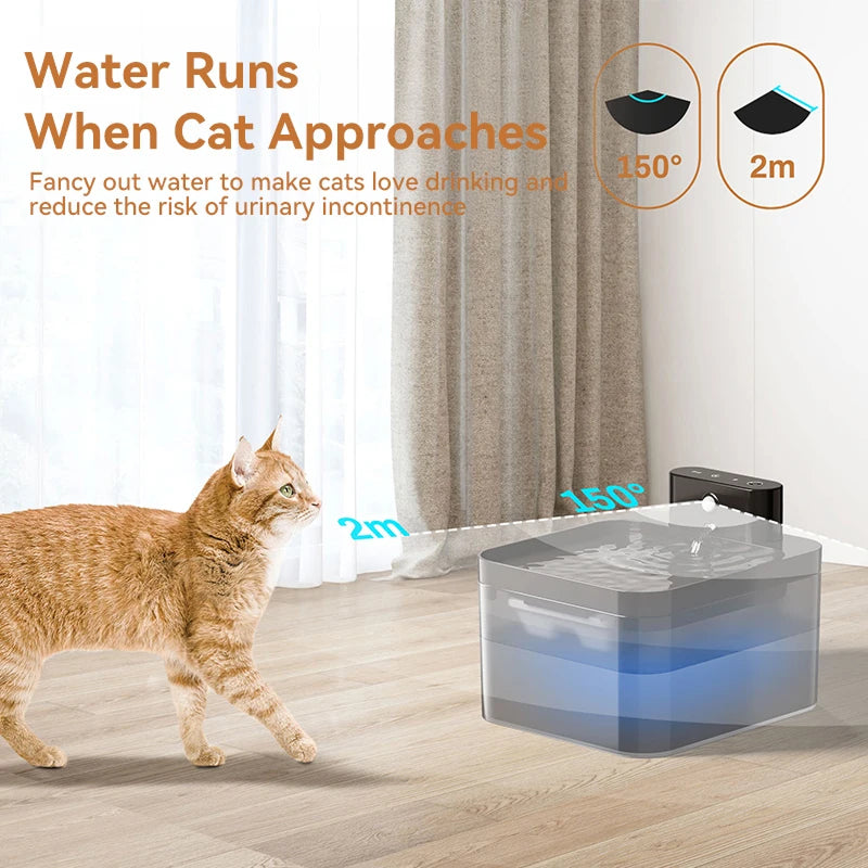 FotivCat Wireless Cat Water Fountain 2.2L Motion Sensor Rechargeable 2600mAh Ultra-Quiet