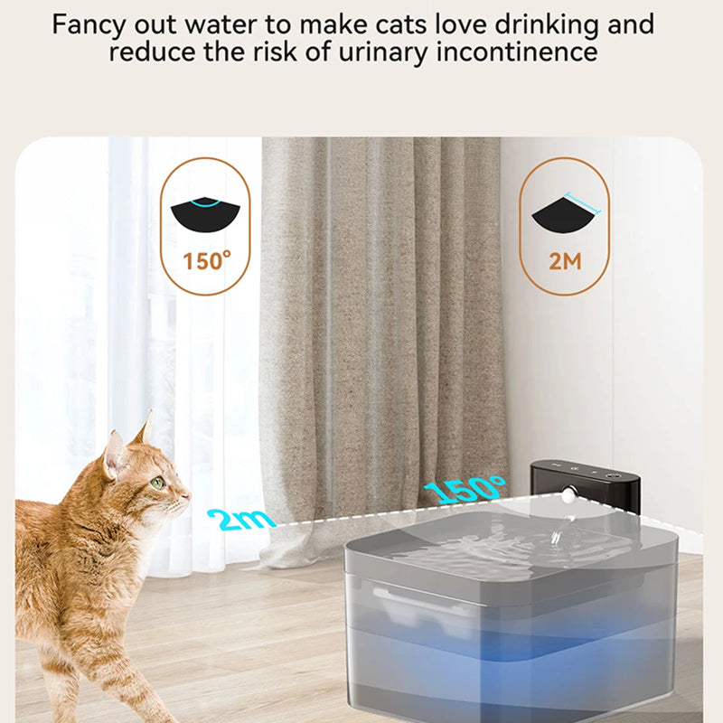 FotivCat Wireless Cat Water Fountain 2.2L Motion Sensor Rechargeable 2600mAh Ultra-Quiet