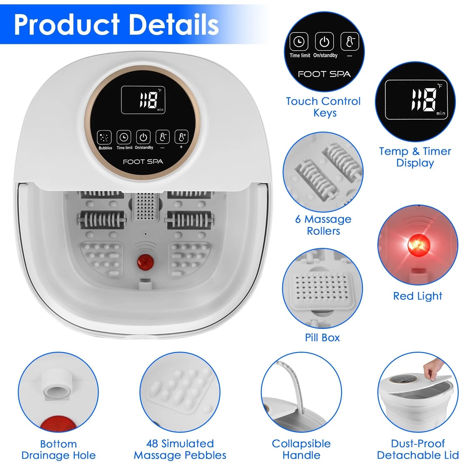 FotixBath Foldable Foot Bath with Heat and Massage