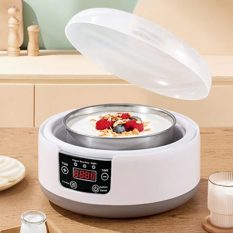 FresDaci 3-in-1 Digital Yogurt Maker with 1200ml Stainless Steel Pot, Natto & Rice Wine Functions and Precision 0.5°C Temperature Control