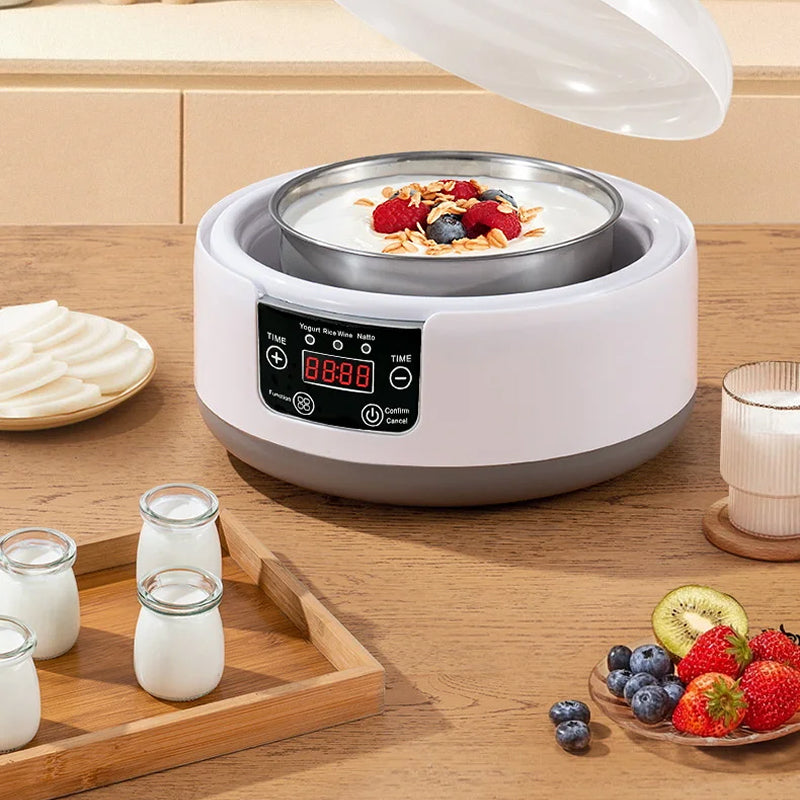 FresDaci 3-in-1 Digital Yogurt Maker with 1200ml Stainless Steel Pot, Natto & Rice Wine Functions and Precision 0.5°C Temperature Control