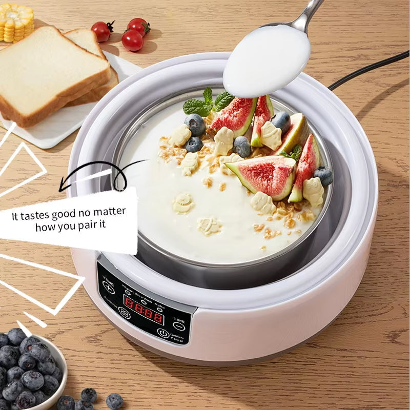 FresDaci 3-in-1 Digital Yogurt Maker with 1200ml Stainless Steel Pot, Natto & Rice Wine Functions and Precision 0.5°C Temperature Control