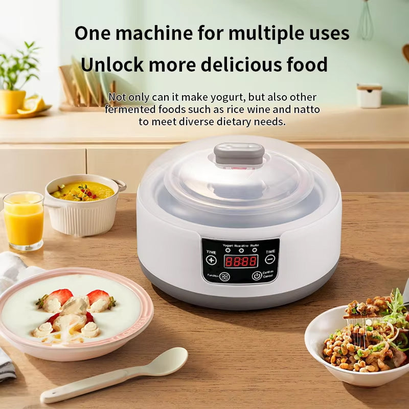 FresDaci 3-in-1 Digital Yogurt Maker with 1200ml Stainless Steel Pot, Natto & Rice Wine Functions and Precision 0.5°C Temperature Control