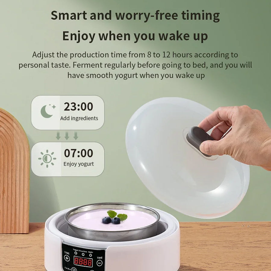 FresDaci 3-in-1 Digital Yogurt Maker with 1200ml Stainless Steel Pot, Natto & Rice Wine Functions and Precision 0.5°C Temperature Control