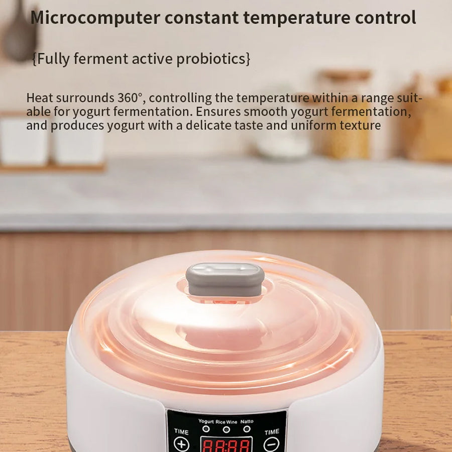 FresDaci 3-in-1 Digital Yogurt Maker with 1200ml Stainless Steel Pot, Natto & Rice Wine Functions and Precision 0.5°C Temperature Control