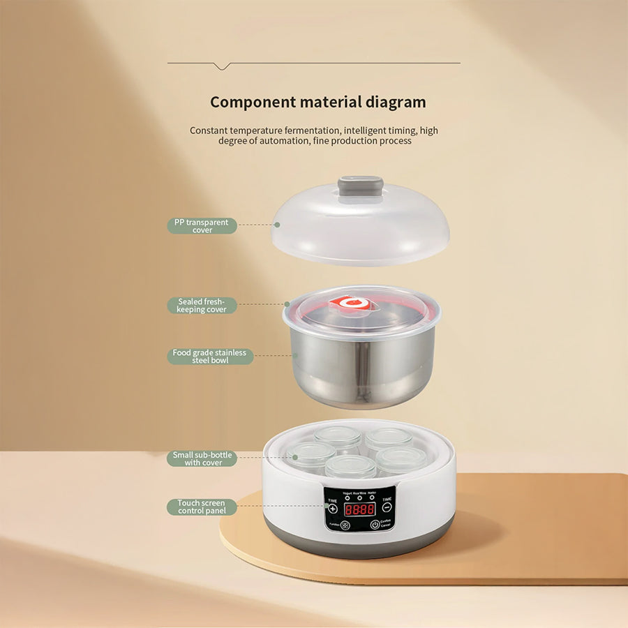 FresDaci 3-in-1 Digital Yogurt Maker with 1200ml Stainless Steel Pot, Natto & Rice Wine Functions and Precision 0.5°C Temperature Control