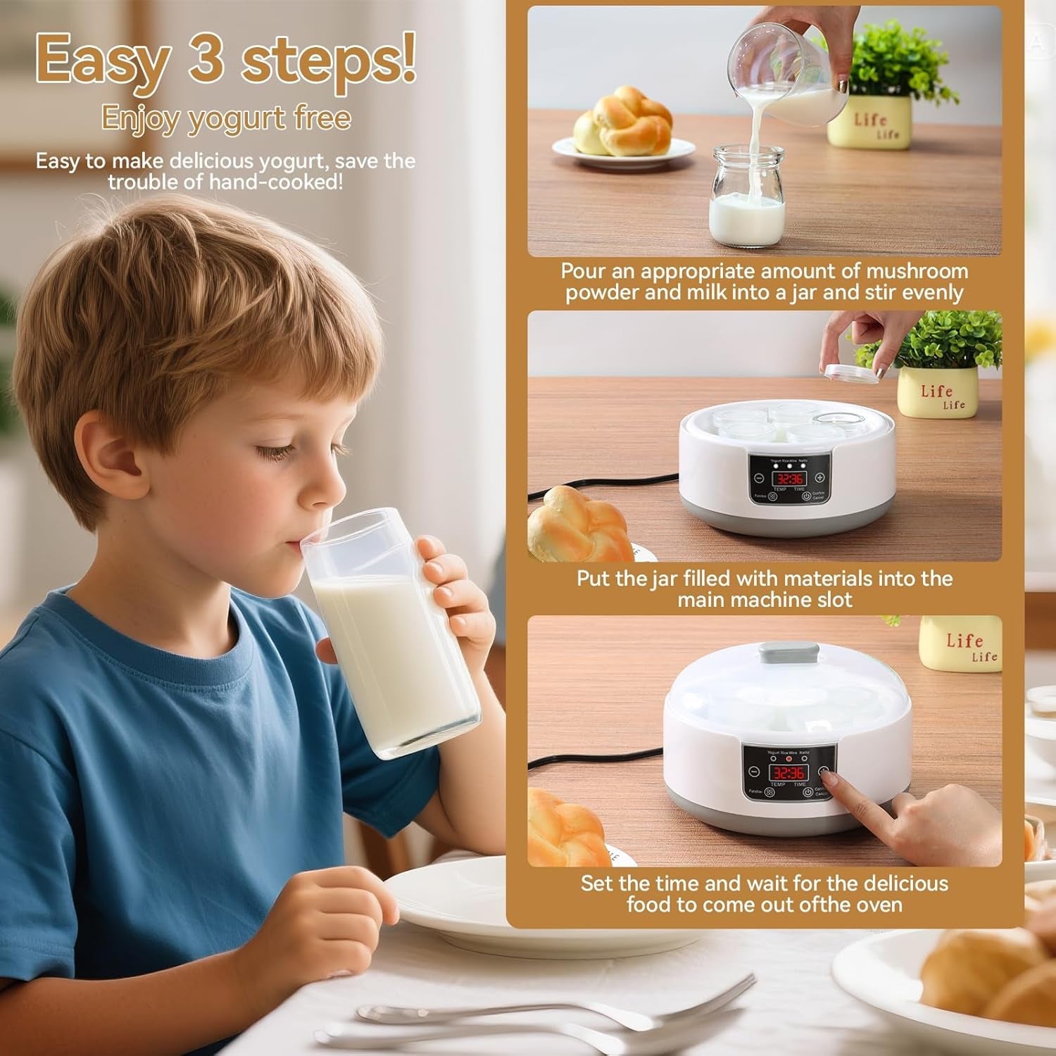 FresDaci 3-in-1 Digital Yogurt Maker with 1200ml Stainless Steel Pot, Natto & Rice Wine Functions and Precision 0.5°C Temperature Control