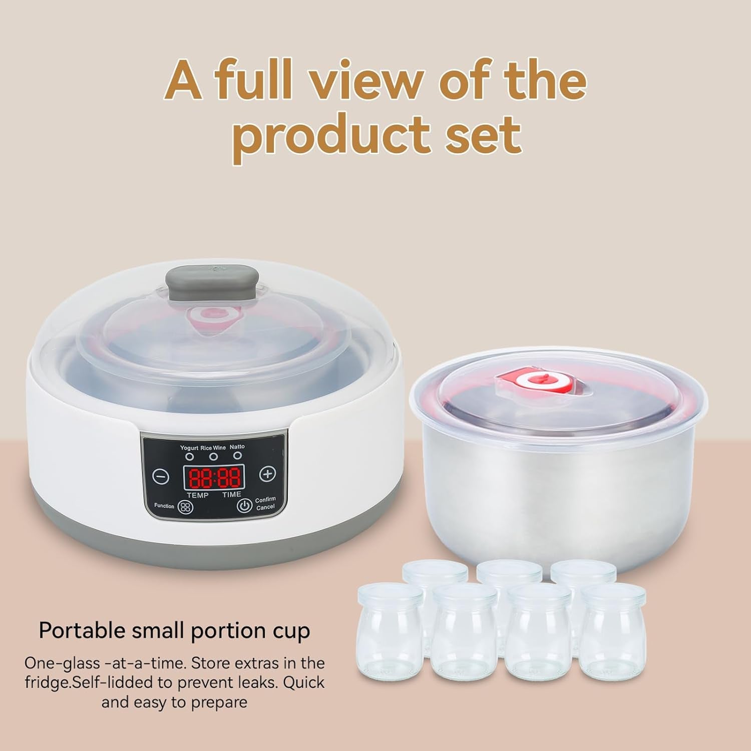 FresDaci 3-in-1 Digital Yogurt Maker with 1200ml Stainless Steel Pot, Natto & Rice Wine Functions and Precision 0.5°C Temperature Control