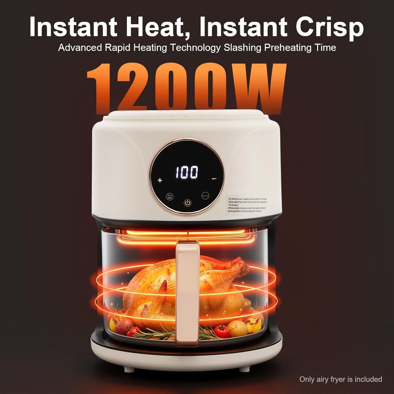 FrixAiry Non-Toxic Glass Air Fryer with PFAS-Free Borosilicate Pot
