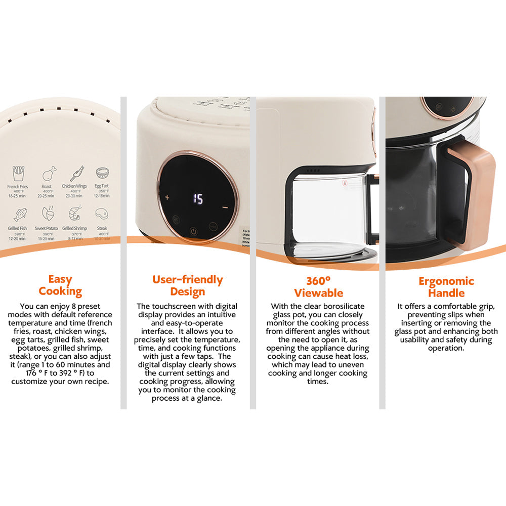 FrixAiry Non-Toxic Glass Air Fryer with PFAS-Free Borosilicate Pot