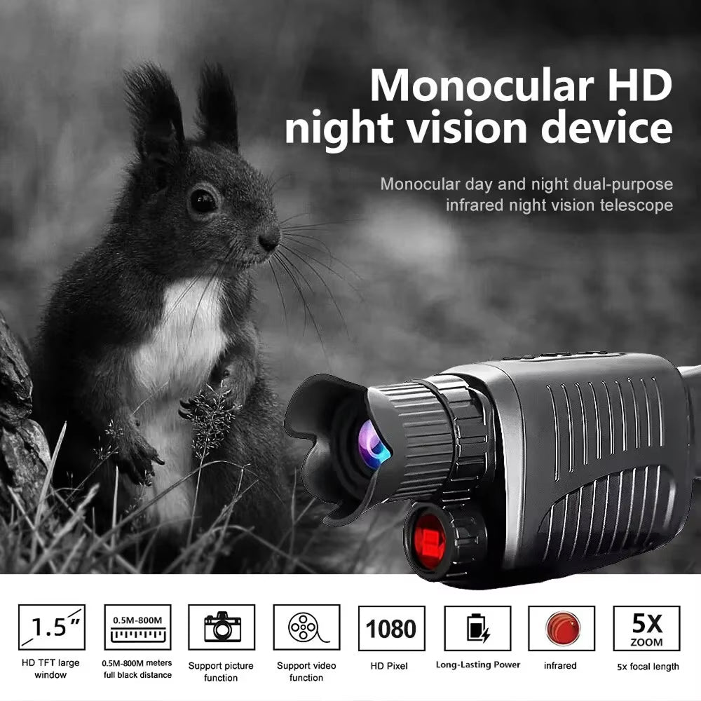 GesDoriq Night Vision Monocular 1080P HD 800m Range 5X Zoom 3800mAh Battery