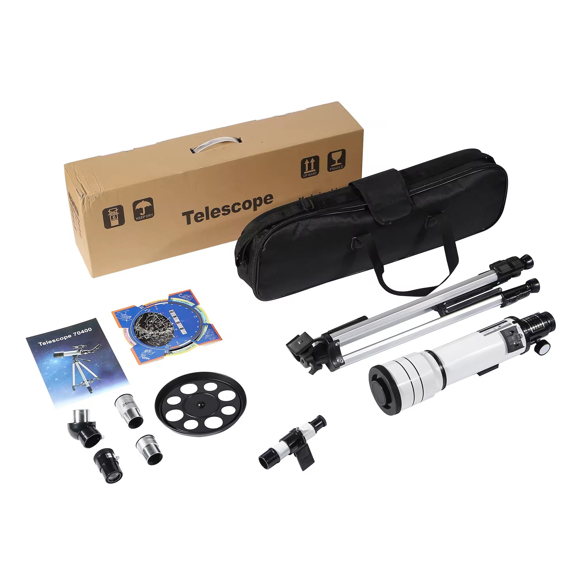 GlaxiBico 70mm Portable Refractor Telescope with 5X Barlow Lens, Multilayer-Coated Optics and Smartphone Adapter for Beginners