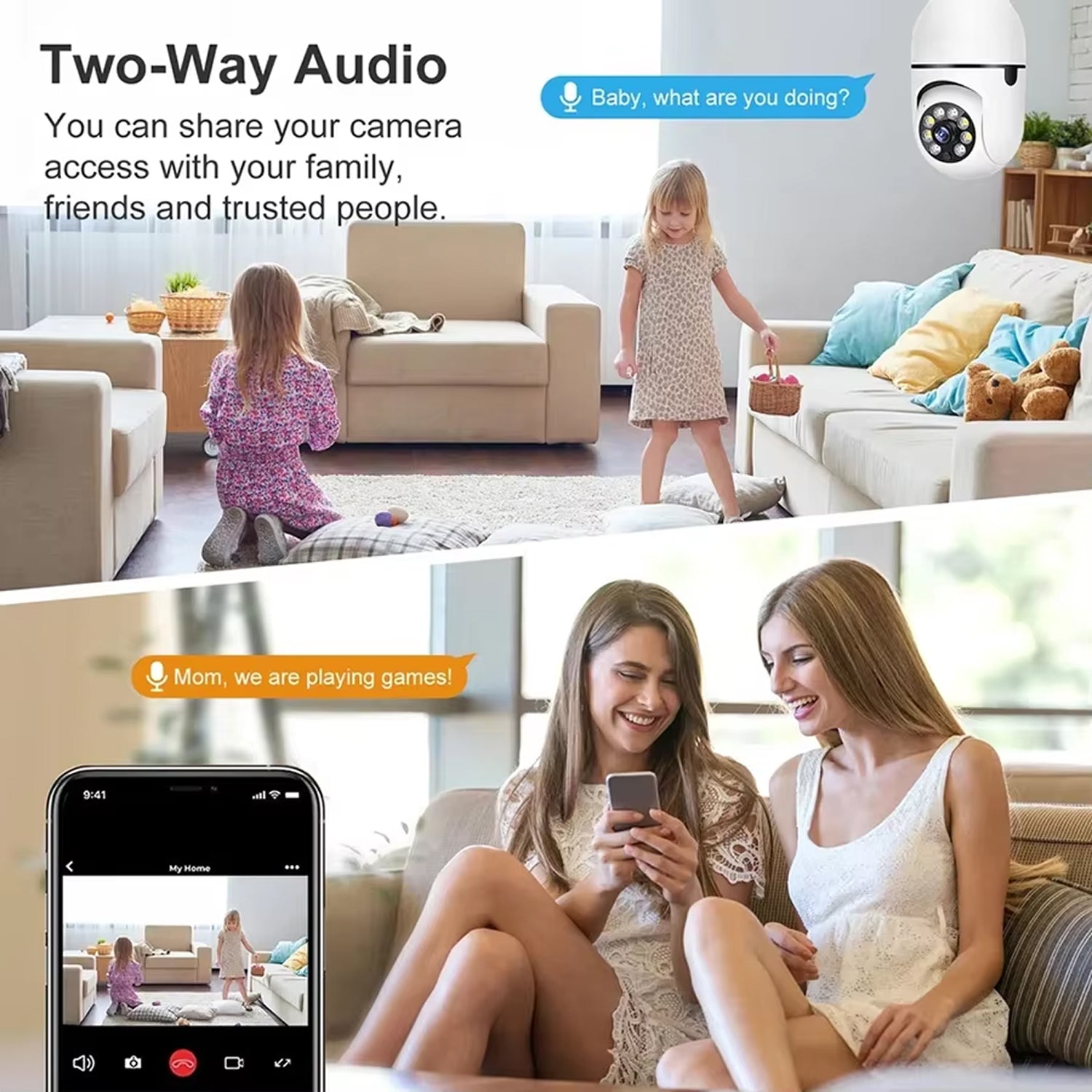 GlowieSpy Light Bulb Security Camera 360° Panoramic WiFi E27 Full Color Night Vision