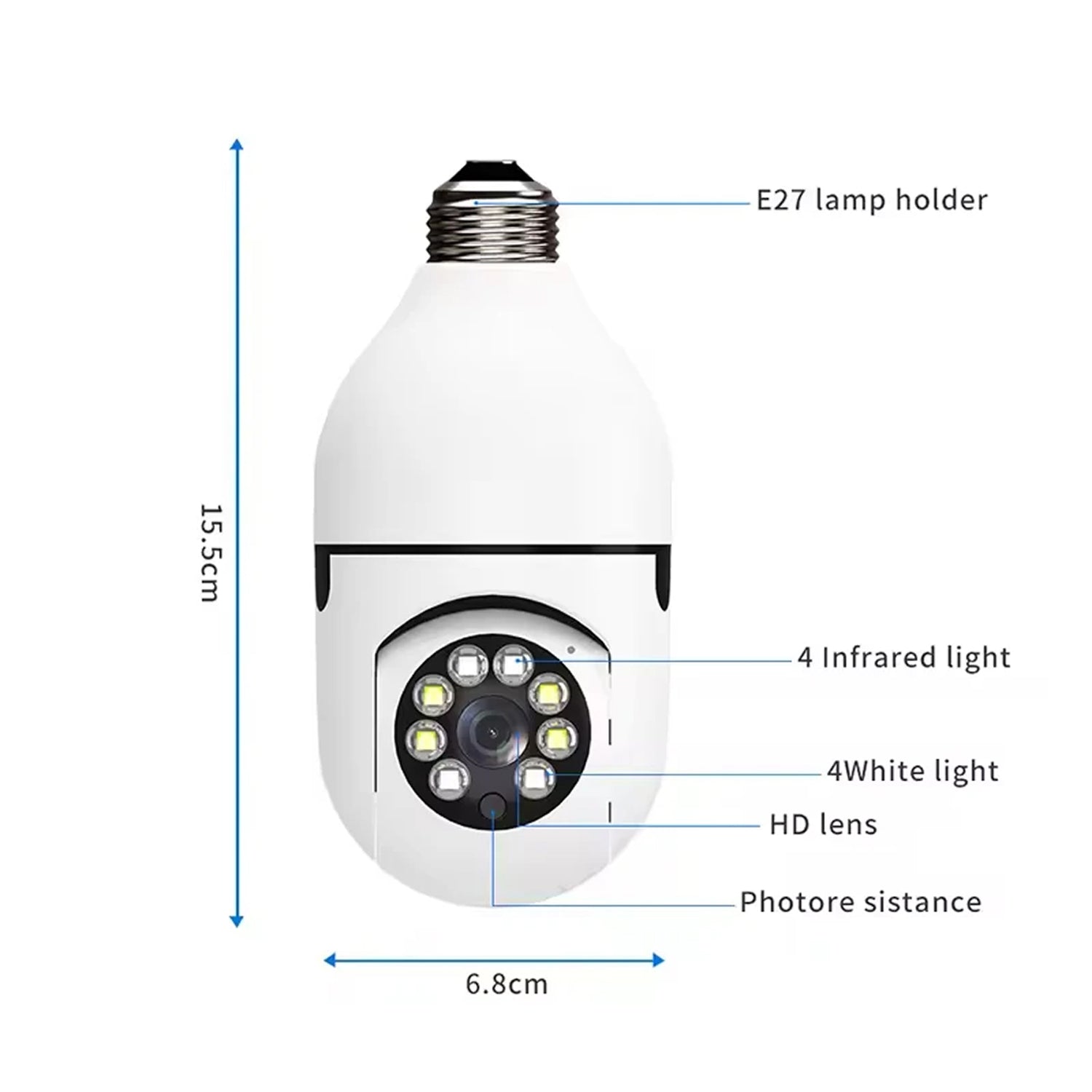 GlowieSpy Light Bulb Security Camera 360° Panoramic WiFi E27 Full Color Night Vision