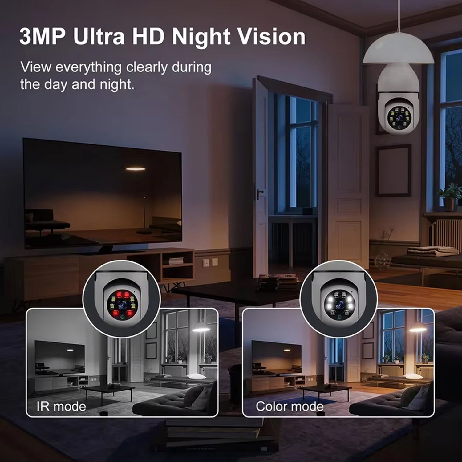 GlowieSpy Light Bulb Security Camera 360° Panoramic WiFi E27 Full Color Night Vision