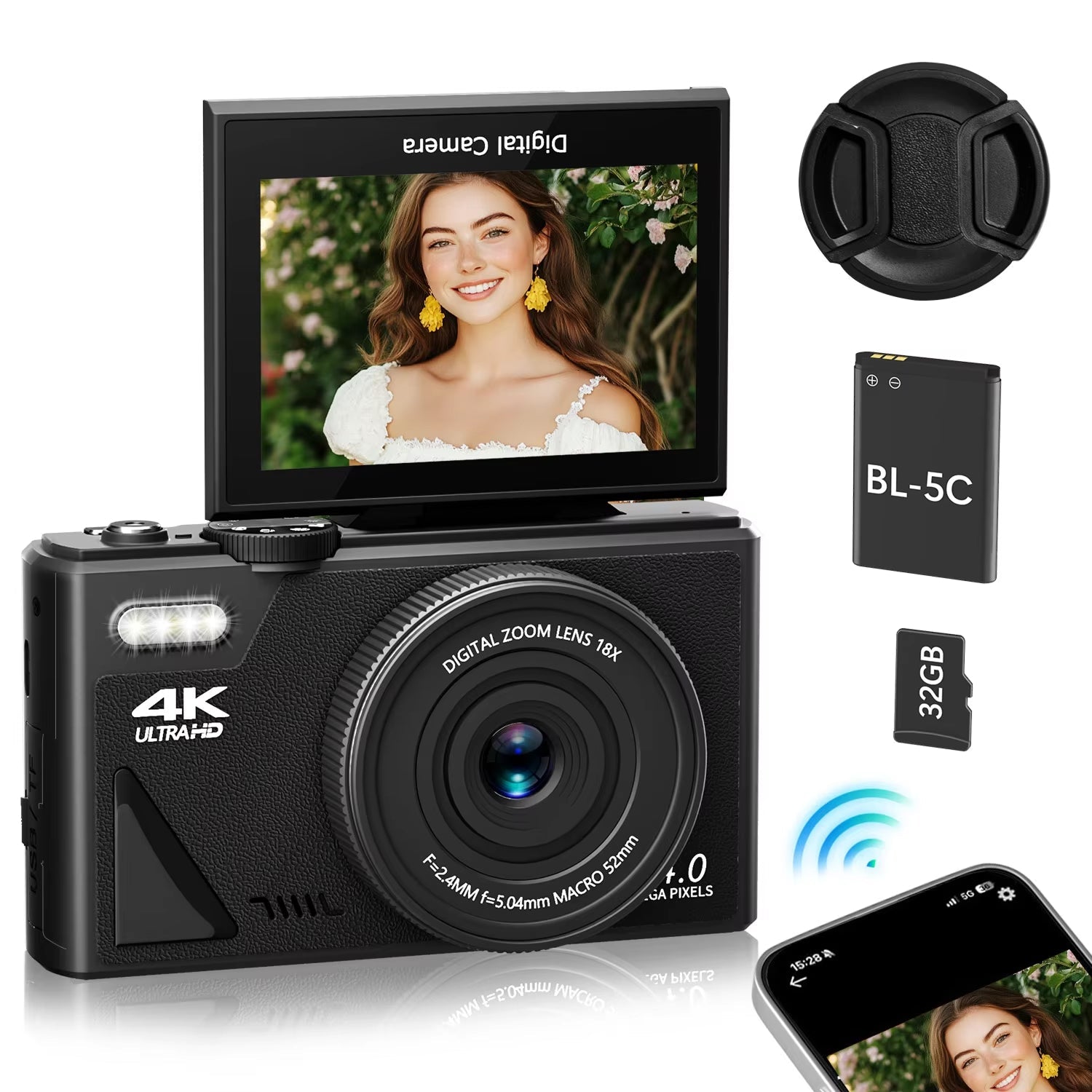 ShotRiso 4K UHD 64MP Vlogging Camera with 3-inch Flip Screen