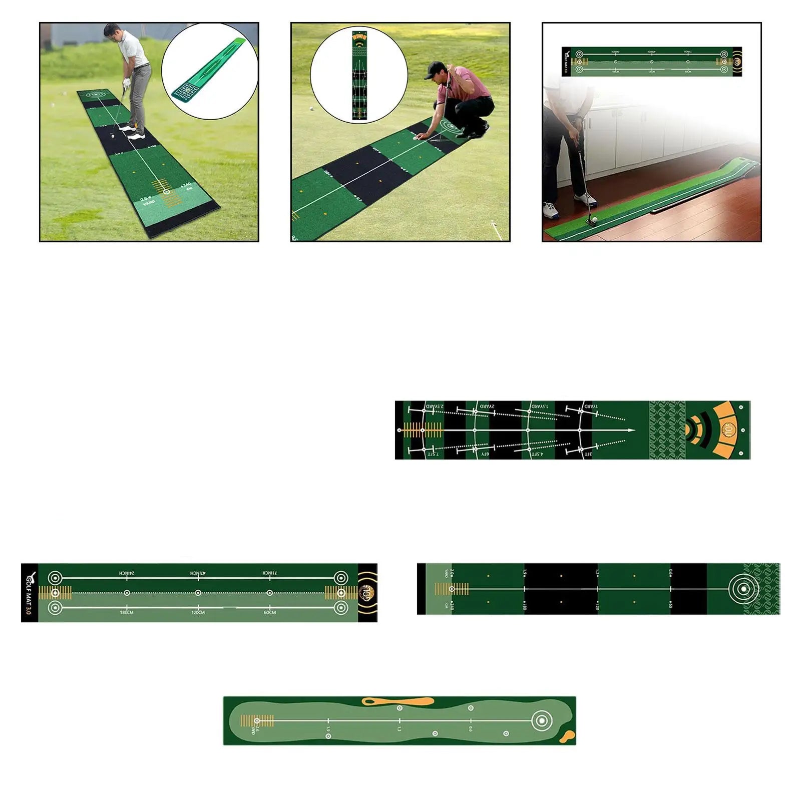 GolfMatix Professional Golf Putting Mat 240cm Velvet-Dot Surface with Alignment Guides and Non-Slip Backing