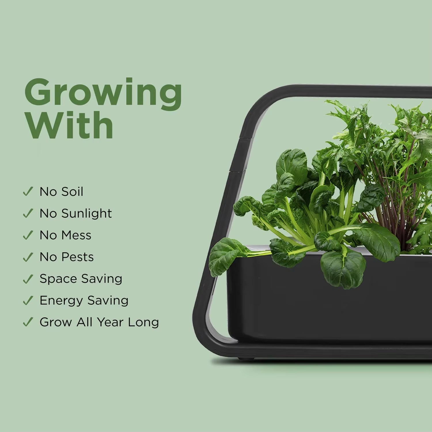 GreenKixa Indoor Hydroponic Garden - 15W Full Spectrum LED Grow Light, Silent Pump System
