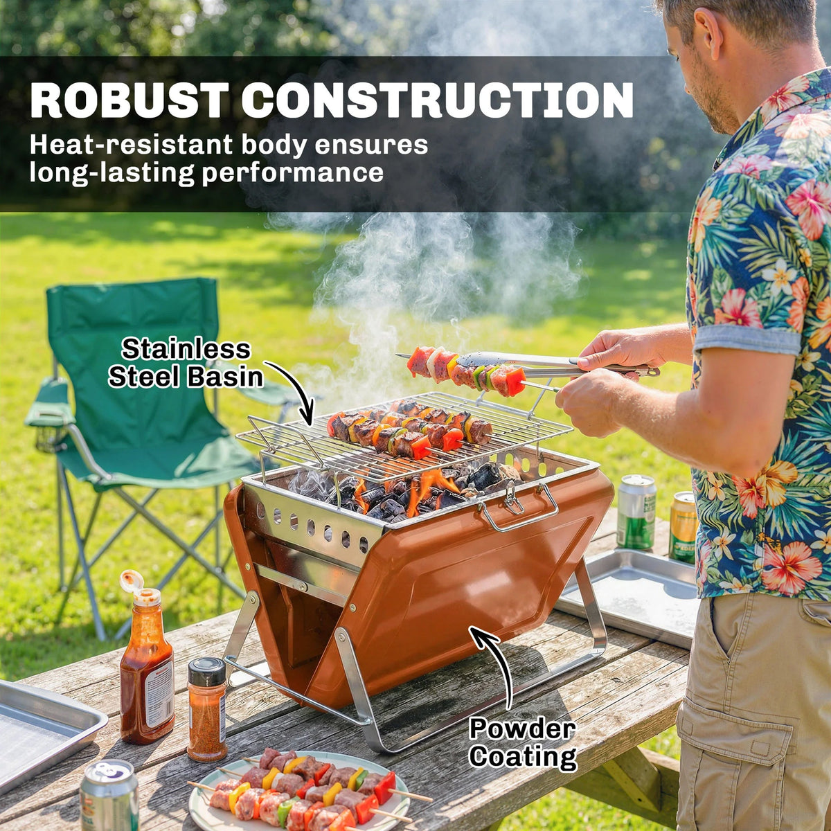 GrileToil Portable Briefcase Tailgate Charcoal BBQ Grill