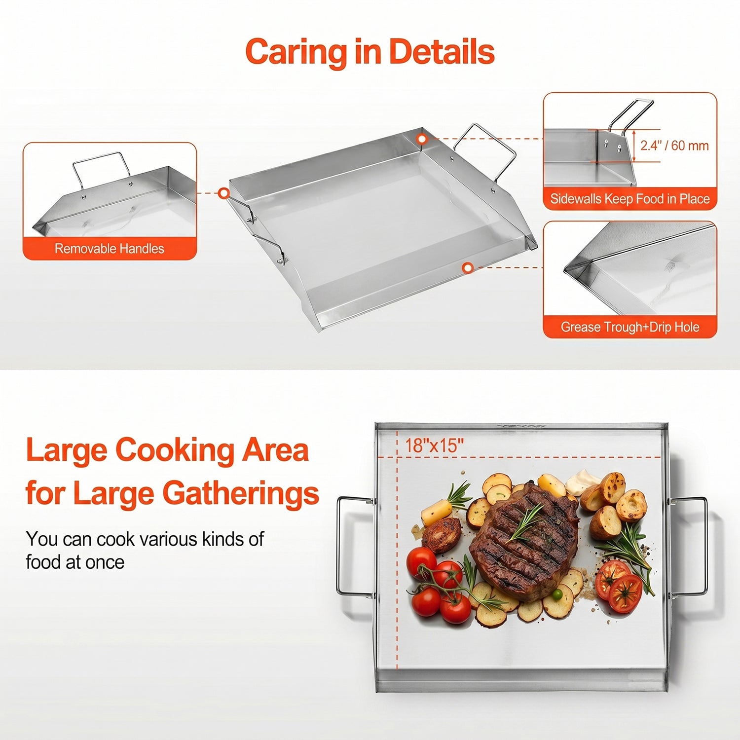 GrimiLavi Stainless Steel Flat Top Griddle for Gas Grill