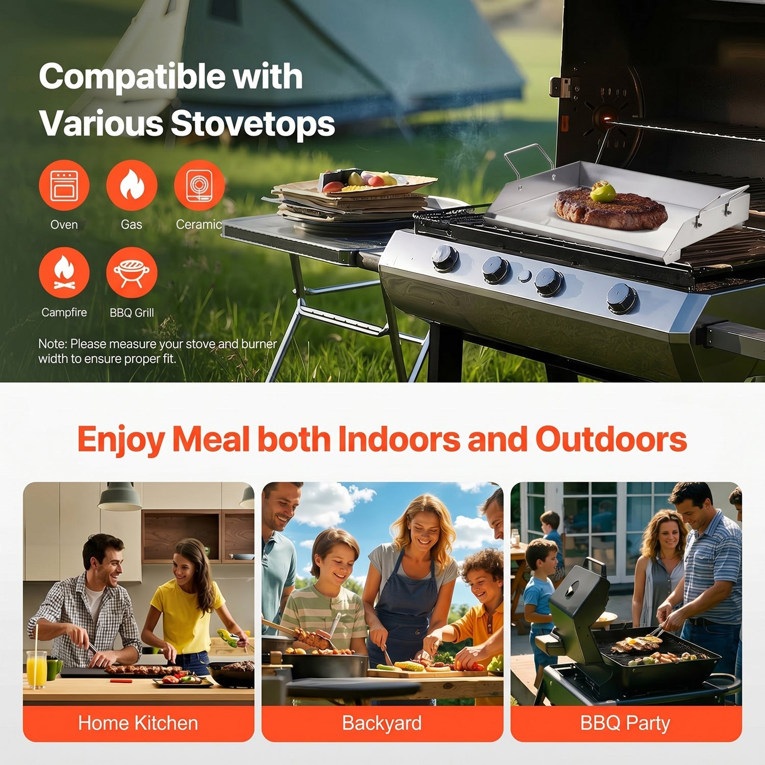 GrimiLavi Stainless Steel Flat Top Griddle for Gas Grill