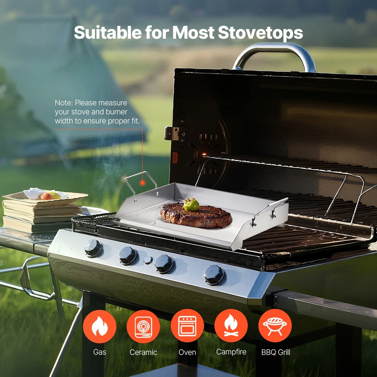 GrimiLavi Stainless Steel Flat Top Griddle for Gas Grill