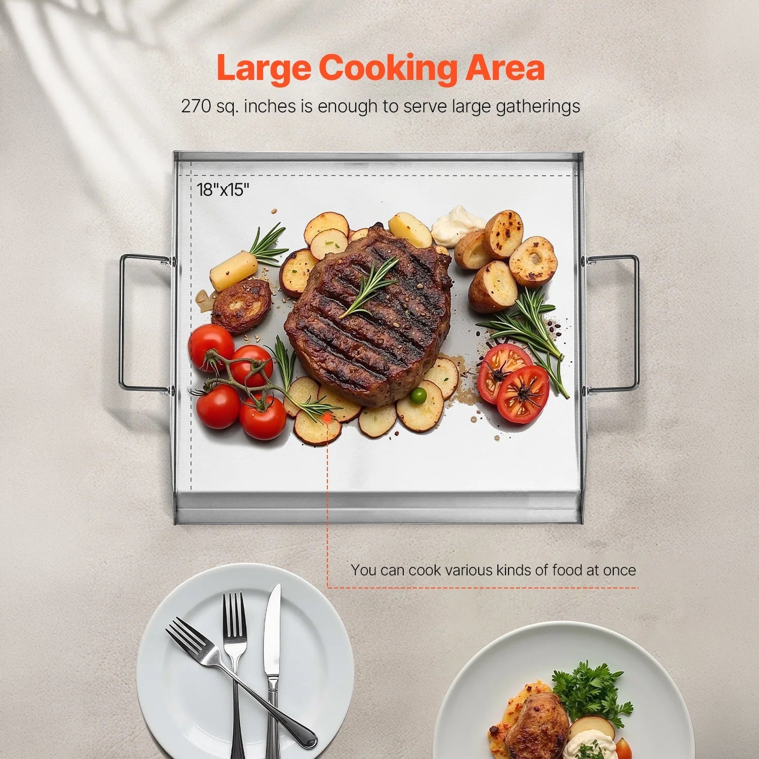 GrimiLavi Stainless Steel Flat Top Griddle for Gas Grill