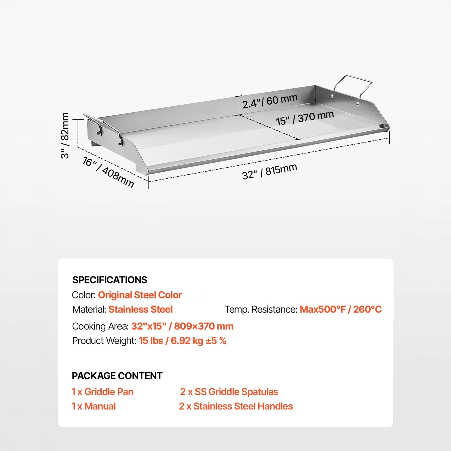 GrimiLavi Stainless Steel Flat Top Griddle for Gas Grill