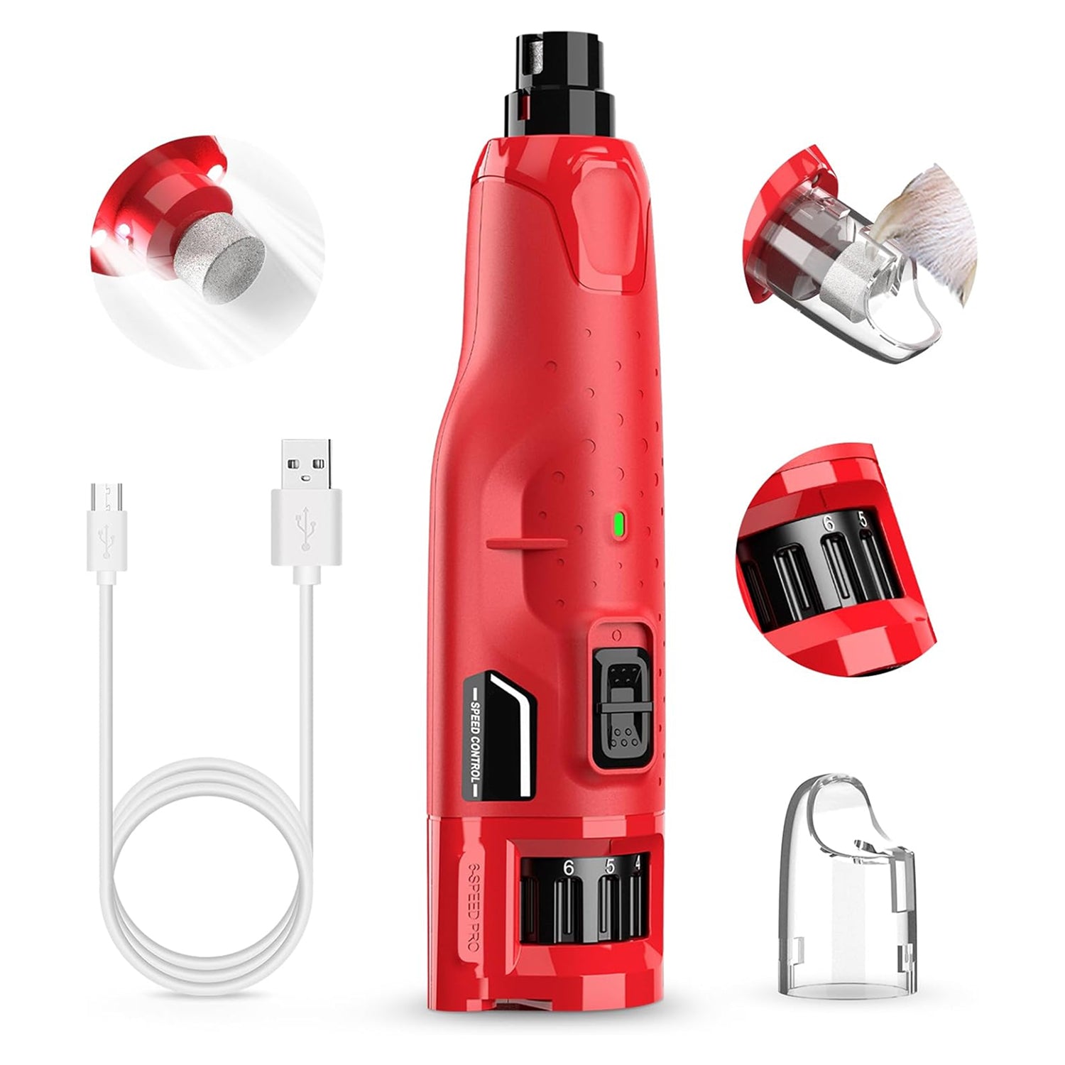 GrindyPex Dustproof Pet Nail Grinder with LED & 6-Speeds